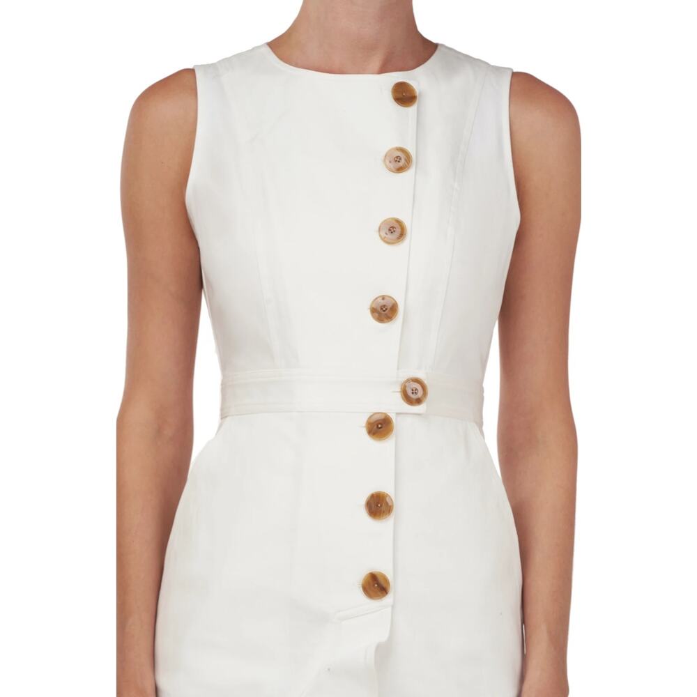 AMUR White Sleeveless Ruffle Front Button Mini Dress - Picture 13 of 14